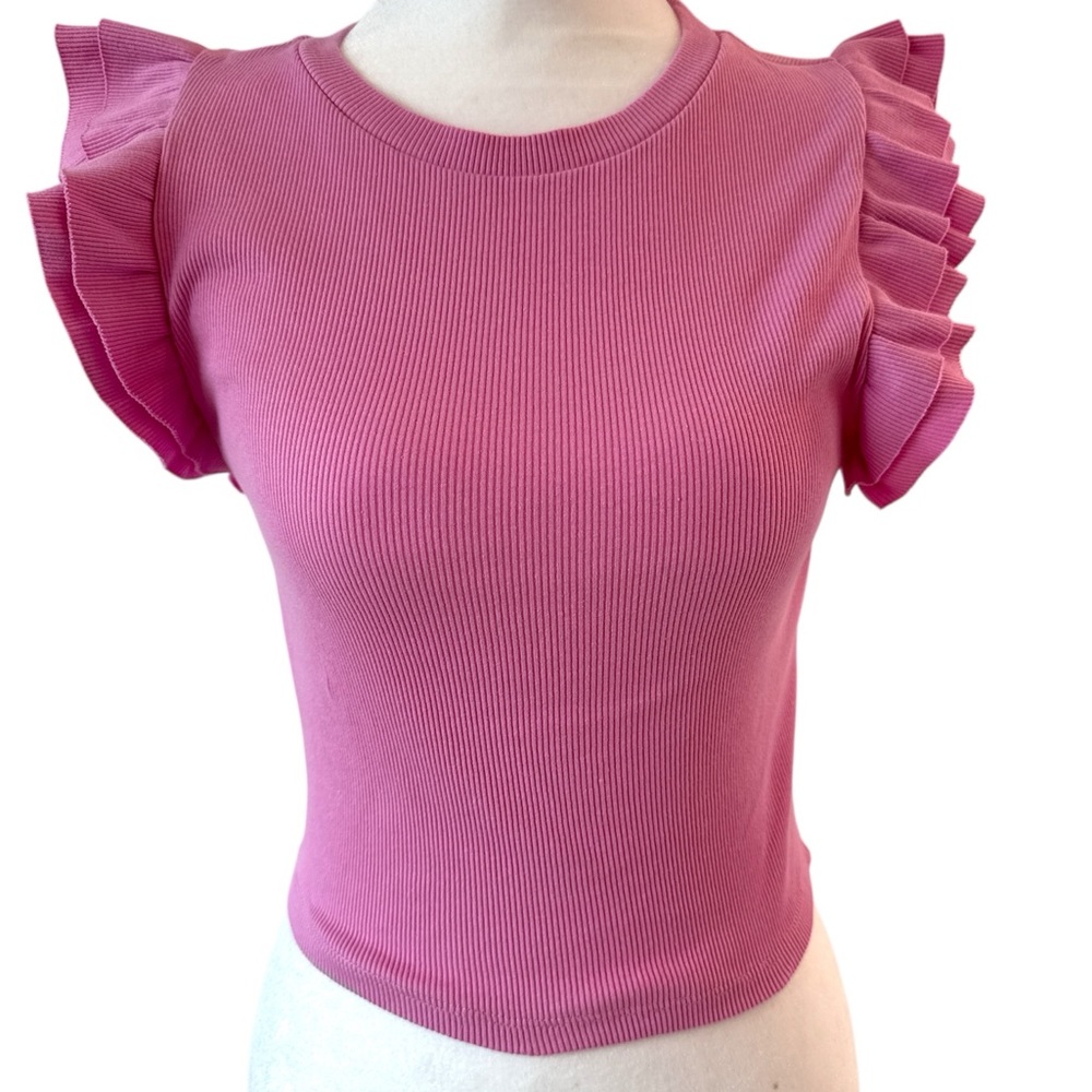 Zara Pink Ruffled Cap Sleeve Crop Top